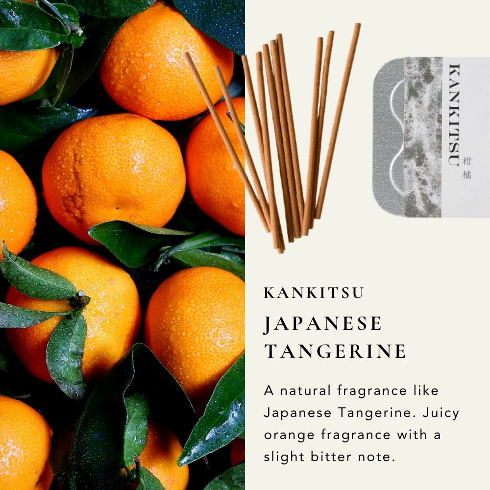 Japan Fragrance Incense Kankitsu 柑橘 10 Sticks with Plate and Holder
